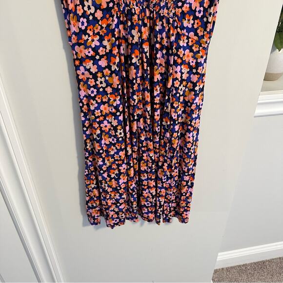 Boden Navy Blue Pink Retro Floral Jersey Mini Dress 6R - Picture 7 of 10